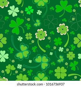 Seamless pattern with clover. A repeating background for St. Patrick's Day. Vector cover design with Floral Ornament. 