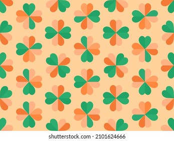 Patrón sin foco con trébol para el Día de San Patricio. Amante con pétalos verdes y naranjas. Antecedentes para productos publicitarios, postales e impresión. Ilustración del vector