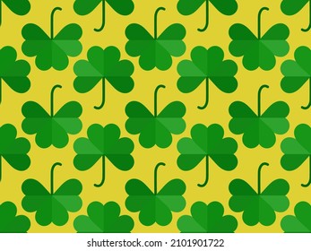 Seamless pattern with clover for Saint Patrick's Day. Green shades of three-leafed clover. Background for advertising products, postcards and printing. Vector illustration