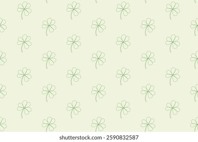 Seamless pattern with clover, shamrock with three leaves. Abstract floral background with Irish symbol of St.Patricks day. Doodle outline clovers on seamless pattern, vector illustration