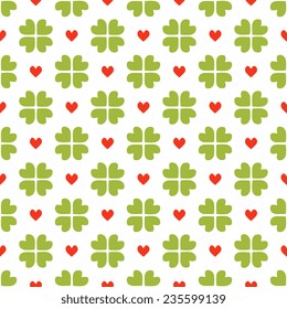 Seamless pattern with clover shape ornament and heart