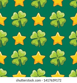 Seamless pattern with clover and stars. Saint Patrick texture