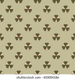 Seamless pattern of clovers in circles made in old japanese style - stock vector