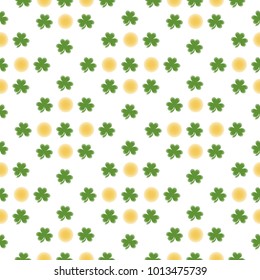 Seamless pattern, clovers and coins