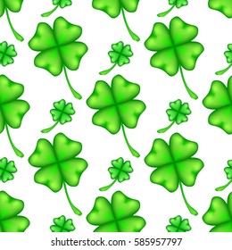 Seamless pattern of clovers. Green leaves on a white background