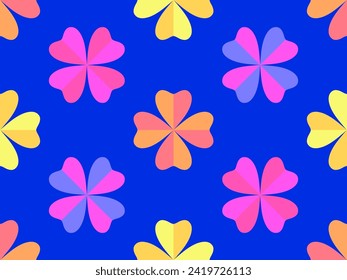 Seamless pattern with clovers for St. Patrick's Day. Multi-colored four-leaf clover in green color, symbol of good luck. Background for promotional products, cards and prints. Vector illustration