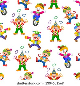 Seamless pattern with clown entertaining people