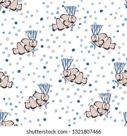 Seamless pattern - Clown fish and corals