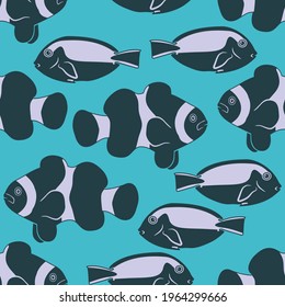 Seamless pattern with Clownfish and Surgeon Fish. Vector illustration 