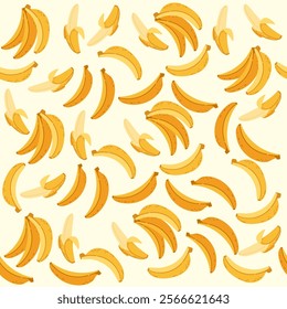 Seamless pattern of Cluster of yellow bananas. Fresh ripe tropical fruits. Vector illustration on white background