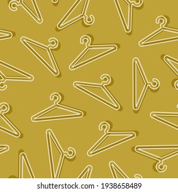 Seamless pattern coat hanger abstraction mustard ochre color outline linear vector illustration beautiful background.
