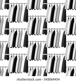 seamless pattern coats on hangers hanging on the tube ,clothes shop texture tuxedo,suit