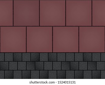Seamless pattern of cobblestone pavers and granite tiles. Geometric mosaic street tiles. Red color. Classic square Paver block of paving slabs. Editable Vector Illustration