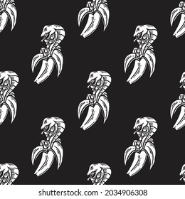 seamless pattern of a cobra emerging from a banana