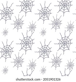 Seamless pattern with cobweb isolated on white background. Halloween. For printing wrapping paper, packaging, fabric. Hand Drawn vector illustration.