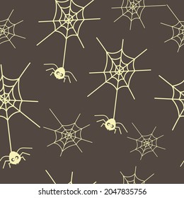  Seamless pattern with cobweb and spider, Halloween concept on dark background. Vector illustration