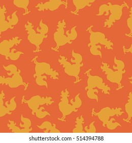 seamless pattern with a cock silhouette or rooster fire for the new year.