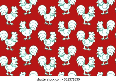 Seamless pattern with a cock. Vector illustration.  Decorative ornament with holiday symbols.