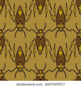 Seamless pattern with cockchafer beetles - hand drawn vector illustration.