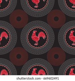 Seamless pattern with cocks and the community. Tricolor. Vector.