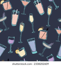 Seamless pattern with cocktail.  Background for textile, fabric, stationery, clothes, accessories and other designs.