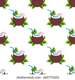 Seamless pattern with a cocktail in coconut.