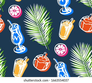 Seamless pattern with Cocktail drinks. Hand drawn ink illustration. Vector pattern. Print for textile, cloth, wallpaper, scrapbooking