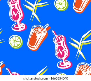 Seamless pattern with Cocktail drinks. Hand drawn ink illustration. Vector pattern. Print for textile, cloth, wallpaper, scrapbooking