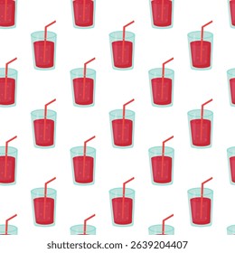 Seamless Pattern with cocktail in glass with straw. Fresh summer drink. Vector illustration.