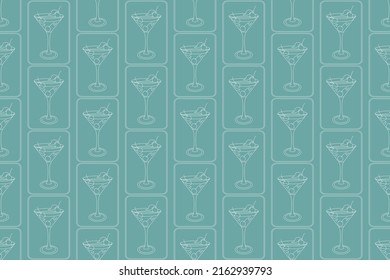 Seamless pattern with cocktail glasses on light blue background. Ready template for your designs, prints, fashion textures and decor. Vector illustration.