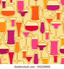Seamless pattern with cocktail glasses for restaurant or bar menu