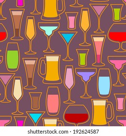 Seamless pattern with cocktail glasses for restaurant or bar menu