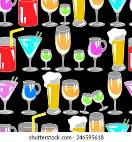Seamless pattern with cocktail glasses for restaurant or bar menu