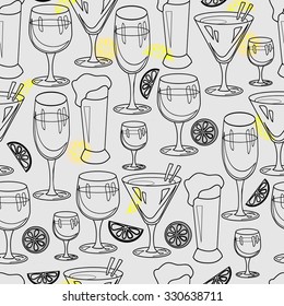 Seamless pattern with cocktail glasses for restaurant or bar menu