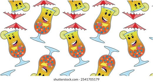Seamless pattern with cocktail on a white background. Summer texture with refreshing cocktails. Vector illustration.