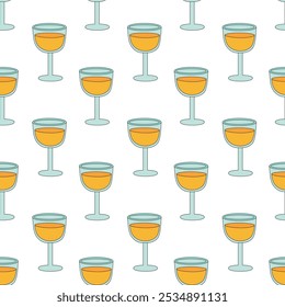 Seamless pattern with cocktail with orange, juice in glass. Vector flat illustration.