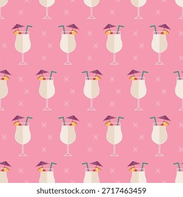 seamless pattern cocktail pina colada alcohol drink on pink background vector wallpaper textile giftwrap fabric