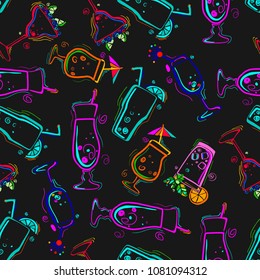 Seamless pattern with cocktails. 