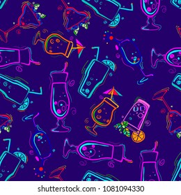 Seamless pattern with cocktails. 