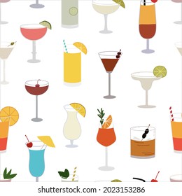 Patrón sin foco con cócteles. Fondos y fondos de pantalla para invitaciones, tarjetas, tejidos, embalajes, textiles, carteles. 
