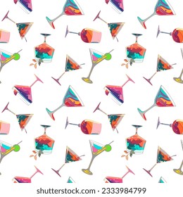 Seamless pattern with cocktails in flat technique vector illustration 