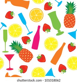 seamless pattern of cocktails, fruit,