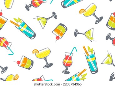 Seamless pattern with cocktails in glass. Alcoholic drink for party.