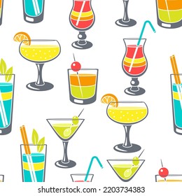 Seamless pattern with cocktails in glass. Alcoholic drink for party.