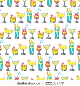 Seamless pattern with cocktails in glass. Alcoholic drink for party.