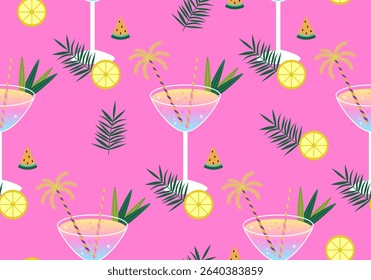 Seamless pattern with cocktails. Holiday party design. Holiday drinks. Cocktails texture, background