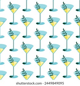 Seamless pattern cocktails. An illustration of classical drinks in different types of glasses. Vector illustration of summer cocktails isolated on background. Popular cocktails for design menu posters