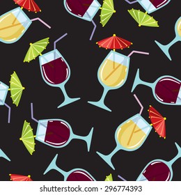 Seamless pattern with cocktails on a black background