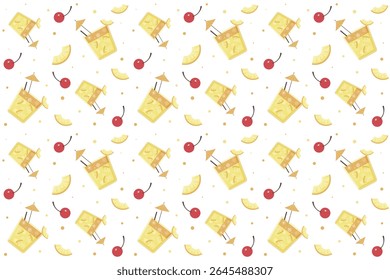 Seamless   pattern with cocktails on transparent background. Ornament with beverage. Cocktail concept. Mai Tai, pineapple, cherry. Repeat pattern.  Flat cartoon design. Vector illustration