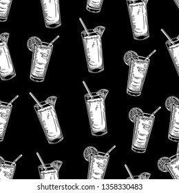 Seamless pattern of cocktails on white background.